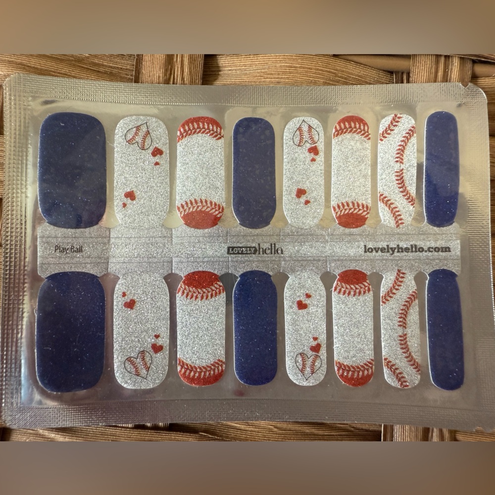 NEW Lovely Hello Blue, Silver and Red Baseball Nail Wraps